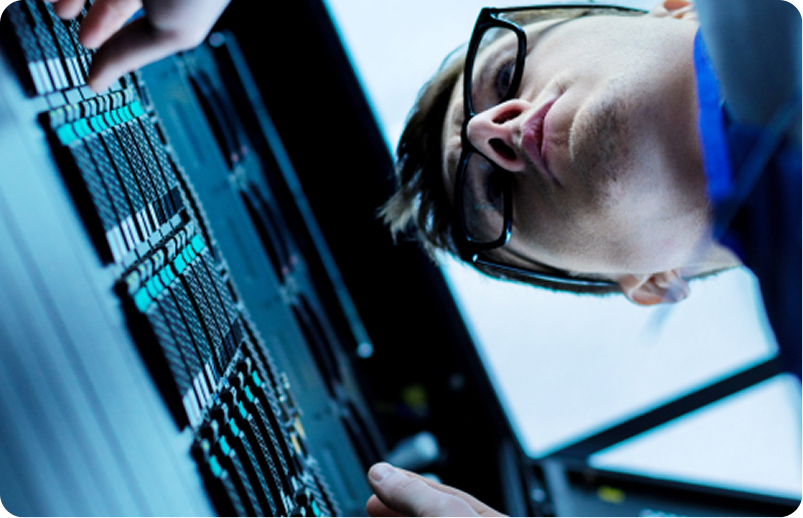 Engineer working with server racks
