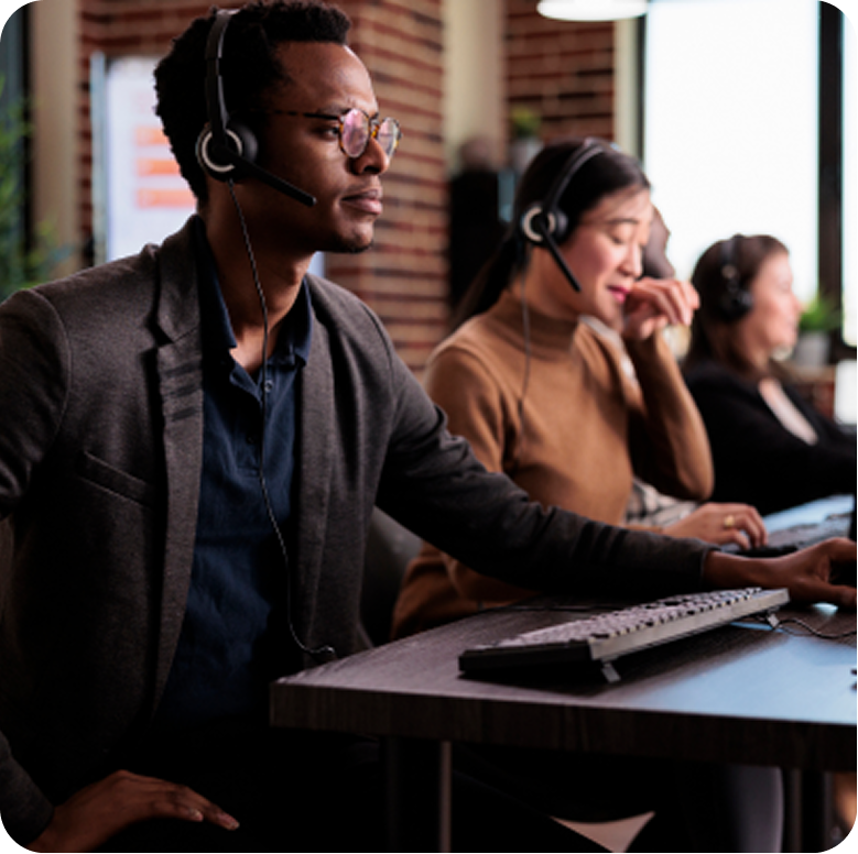 Team working together on devices